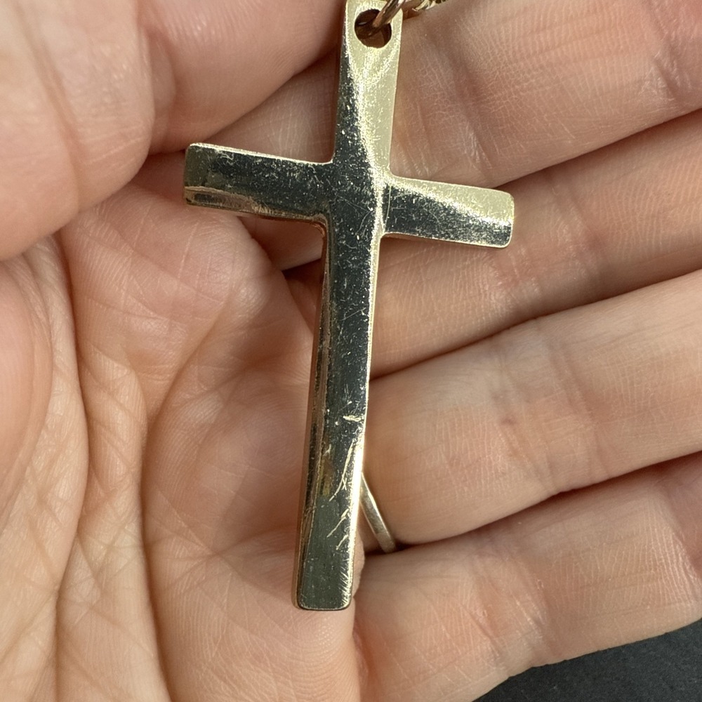 Gold Tone Cross Necklace 15" Front Clip Chain Chunky Link Christian - Picture 4 of 10